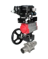 Кран шаровой DN.ru BV3232P(3pc)-FP-W-ISO-H LONG Ду65 Ру25 полнопроход., корпус - нерж.сталь 316, уплотнение - PTFE, под приварку, с пн.приводом DN.ru PA-DA-083, редуктором DN.ru MON2-450-T28-ISO и пневмопозиционером YT-1000RSN без обратной связи