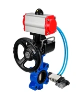 Затвор дисковый поворотный DN.ru WBV1616E-2W-Fb-H Ду125 Ру16 LUG корпус - чугун QT450, диск - чугун QT450, уплотнение - EPDM, с пневмоприводом DN.ru PA-DA-105, пневмораспределителем 4V320-08 AC220V и редуктором MON3-700-T38-ISO