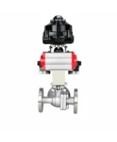 Кран шаровой DN.ru BV3232P(2pc)-FP-3WL-F-ISO-H Ду20 Ру16 HYMT трехходовой L-тип, полнопроходной, фланцевый, корпус - нержавеющая сталь AISI316, с пневмоприводом PA-DA-052, пневмораспределителем 4M320-08 AC220V и БКВ APL-510N EX