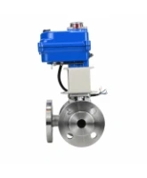Кран шаровой DN.ru BV3232P(2pc)-FP-3WL-F-ISO-H Ду20 Ру16 HYMT, трехходовой L-тип, полнопроходной, фланцевый, корпус - нержавеющая сталь SS316, с электроприводом QT-N-003EM-O1-220VAC-У1 blue