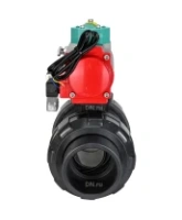 Кран шаровой DN.ru BV4242E-FP-GRM-ISO Дн50 Ру10 полнопроходной, корпус - НПВХ, шар - НПВХ, уплотнение - EPDM, с пневмоприводом PA-SA-065, пневмораспределителем 4M310-08 AC220V и магнитным переключателем ALS200D