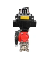 Кран шаровой DN.ru BV3232P(3pc)-FP-W-ISO-H Ду65 Ру25, полнопроходной под приварку, нержавеющая сталь SS316, уплотнение - PTFE, с пневмоприводом PA-DA-083 двойного действия, с пневмораспределителем 4M310-08 AC220V, с БКВ APL-410N EX, с БПВ AFC2000