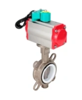 Затвор дисковый поворотный DN.ru WBV3232P-2W-Fb-H Ду80 Ру16 корпус - нержавеющая сталь 316L, диск - нержавеющая сталь 316L, уплотнение - PTFE, с пневмоприводом PA-DA-083, пневмораспределителем 4M310-08 AC220V и магнитным переключателем ALS200D