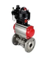Кран шаровой DN.ru BV3131P(3pc)-FP-F-ISO-H Ду15 Ру40 фланцевый, полнопроходной, трехсоставной, корпус - нерж. сталь SS304, уплотнение - PTFE, с пн.приводом DN.ru PA-DA-052 пн.распределителем 4M310-08 AC220V БПВ AFC2000 БКВ APL-510N-EX