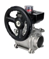Кран шаровой DN.ru BV3232P(3pc)-FP-W-ISO-H Ду40 Ру40 полнопроходной двухходовой, нержавеющая сталь SS316, под приварку, уплотнение - PTFE, с ISO фланцем и редуктором DN.ru HGB RQN1-180Z с индикатором положения