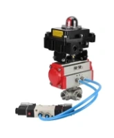 Кран шаровой DN.ru BV3232P(4pc)-SP-3WL-T-ISO-H Ду15 Ру63, стандартнопроходной, четырехсоставной, корпус - нержавеющая сталь 316, уплотнение - PTFE, внутренняя резьба, с пневмоприводом PA-DA-052, пневмораспределителем 4V320-08 AC220V, БКВ APL-410N Ex