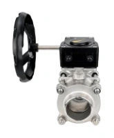 Кран шаровой DN.ru BV3232P(3pc)-FP-W-ISO-H Ду80 Ру25 полнопроходной двухходовой, нержавеющая сталь SS316, под приварку, уплотнение - PTFE, с ISO фланцем и редуктором DN.ru HAM RQN-Z