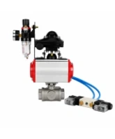 Кран шаровой DN.ru BV3232P(4pc)-SP-3WT-T-ISO-H WDVF Ду25 Ру63 стандартнопроходной, 3-ходовой Т-тип, внутренняя резьба, нержавеющая сталь AISI 316, PTFE, с пневмоприводом PA-DA-065, пневмораспределителем 4V320-08 AC220V, БКВ APL-210N и БПВ AFC2000