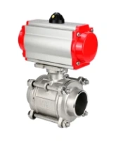 Кран шаровой DN.ru BV3232P(3pc)-FP-W-ISO-H WDVF Ду15 Ру63 полнопроходной, трехсоставной, корпус - нержавеющая сталь 316, уплотнение - PTFE, под приварку, с пневмоприводом PA-SA-065, пневмораспределителем 4M310-08 DC24V