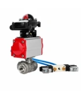 Кран шаровой DN.ru BV3232P(4pc)-SP-3WT-T-ISO-H WDVF Ду25 Ру63 стандартнопроходной, 3-ходовой Т-тип, внутренняя резьба, нержавеющая сталь AISI 316, PTFE, с пневмоприводом PA-DA-065, пневмораспределителем 4V320-08 AC220V и БКВ APL-210N