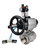 Кран шаровой DN.ru BV3232P(4pc)-SP-3WL-T-ISO-H Ду100 Ру40, стандартнопроходной, четырехсоставной, корпус - нержавеющая сталь 316, уплотнение - PTFE, внутренняя резьба, с пневмоприводом PA-DA-105-1, пневмораспределителем 4V320-08 AC220V, БПВ AFC2000