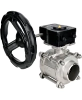 Кран шаровой DN.ru BV3232P(3pc)-FP-W-ISO-H Ду80 Ру25 полнопроходной двухходовой, нержавеющая сталь SS316, под приварку, уплотнение - PTFE, с ISO фланцем и редуктором DN.ru HAM RQN-Z