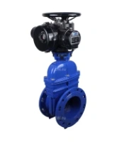 Задвижка клиновая 30ч939р (аналог МЗВ) DN.ru GVWN1414E-2W-F Ду125 Ру10/16 фланцевая, корпус - чугун GGG50, материал клина - GGG50, уплотнение - EPDM, c ОСТ-фланцем, с электроприводом DN.ru MT-N-010M-O2-220VAC-У1 пятикулачковым