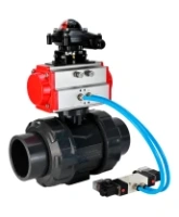 Кран шаровой DN.ru BV4242E-FP-GRM-ISO Дн50 Ру10 полнопроходной, корпус - НПВХ, шар - НПВХ, уплотнение - EPDM, с пневмоприводом PA-DA-052, пневмораспределителем 4V320-10 AC220V и БКВ APL-210N