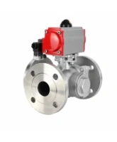Кран шаровой DN.ru BV3232P(2pc)-FP-3WL-F-ISO-H Ду20 Ру16 HYMT трехходовой L-тип, полнопроходной, фланцевый, корпус - нержавеющая сталь AISI316, с пневмоприводом PA-DA-052 и пневмораспределителем 4M320-08 AC220V