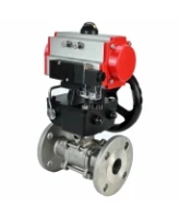 Кран шаровой DN.ru BV3131P(3pc)-FP-F-ISO-H Ду15 Ру40, трехсоставной полнопроходной фланцевый, нержавеющая сталь SS304, уплотнение - PTFE, с пневмоприводом PA-DA-052, с пневмораспределителем 4M310-08 AC220V, с ручным дублером MON1-250-T26-ISO