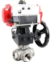Кран шаровой DN.ru BV3232P(4pc)-SP-3WL-T-ISO-H Ду80 Ру40 стандартнопроходной трехходовой L-тип, нерж. сталь SS316, внутренняя резьба, уплотнение - PTFE, пн.приводом PA-DA-083, пн.распределителем 4M310-08 AC220V и ручным дублером MON2-450-T28-ISO