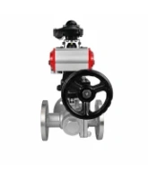 Кран шаровой DN.ru BV3232P(2pc)-FP-3WL-F-ISO-H Ду20 Ру16 HYMT трехходовой L-тип, полнопроходной, фланцевый, корпус - нерж.сталь AISI316, с пневмоприводом PA-DA-052, пн.распределителем 4M320-08 AC220V, ручным дублером MON1-250-T26-ISO и БКВ APL-210N