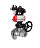 Кран шаровой DN.ru BV3232P(2pc)-FP-3WL-F-ISO-H Ду20 Ру16 HYMT, трехходовой L-тип, полнопроходной, фланцевый, корпус - нерж.сталь SS316, с пн.приводом PA-DA-052, пн.распредел 4M310-08 24В NAMUR, ручн.дублером MON1-250-T26-ISO, БКВ APL-410N EX и БПВ AFC2000