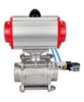 Кран шаровой DN.ru BV3232P(3pc)-FP-W-ISO-H WDVF Ду40 Ру40 полнопроходной, трехсоставной, корпус - нержавеющая сталь 316, уплотнение - PTFE, под приварку, с пневмоприводом PA-SA-105, пневмораспределителем 4V320-08 AC220V