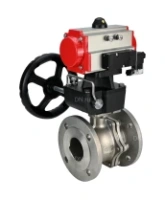Кран шаровой DN.ru BV3232P(2pc)-FP-F-ISO-H Ду80 Ру16 полнопроходной двухходовой, нержавеющая сталь 316, фланцевый, уплотнение - PTFE, с пневмоприводом PA-DA-083, ручным дублером MON2-450-T28-ISO и пневмораспределителем 4M310-08 AC220V