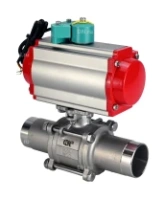 Кран шаровой DN.ru BV3232P(3pc)-FP-W-ISO-H LONG Ду80 Ру25 полнопроходной, корпус - нержавеющая сталь 316, уплотнение - PTFE, под приварку, с пневмоприводом PA-DA-083, пневмораспределителем 4M310-08 AC220V и магнитным переключателем ALS200D