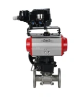 Кран шаровой DN.ru BV3131P(3pc)-FP-F-ISO-H Ду15 Ру40, трехсоставной полнопроходной фланцевый, нержавеющая сталь SS304, PTFE, с пневмоприводом PA-DA-052, ручным дублером MON1-250-T26-ISO и с электропневматическим позиционером YT-1000RSN без обратной связи