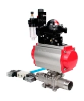 Кран шаровой DN.ru BV3232P(3pc)-FP-W-ISO-H LONG Ду80 Ру25 полнопроходной, корпус - нержавеющая сталь 316, уплотнение - PTFE, под приварку, с пневмоприводом PA-DA-083, пневмораспределителем 4V320-08 AC220V, БКВ APL-210N и БПВ AFC2000