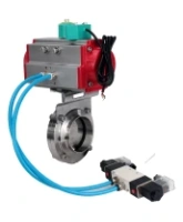 Затвор дисковый поворотный DN.ru WBV3131S-2W-W-H Ду80 Ру10 под приварку, пищевая нержавеющая сталь 304, уплотнение - Silicon, с пневмоприводом PA-DA-052, пневмораспределителем 4V320-08 AC220V и магнитным переключателем ALS200D