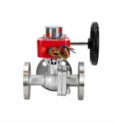 Кран шаровой DN.ru BV3232P(2pc)-FP-3WL-F-ISO-H Ду20 Ру16 HYMT, трехходовой L-тип, полнопроходной, фланцевый, корпус - нержавеющая сталь SS316, с редуктором HGBF RQN1-180Z с визуальным указателем положения и датчиком обратной связи