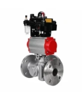 Кран шаровой DN.ru BV3232P(2pc)-FP-3WL-F-ISO-H Ду20 Ру16 HYMT, трехходовой L-тип, полнопроходной, фланцевый, корпус - нержавеющая сталь SS316, с пневмоприводом PA-DA-052, пневмораспределителем 4M310-08 24В NAMUR, БКВ APL-410N EX и БПВ AFC2000