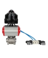 Кран шаровой DN.ru BV3232P(3pc)-FP-W-ISO-H Ду65 Ру25 под приварку, полнопроходной, корпус - нержавеющая сталь SS316, уплотнение - PTFE, с пн.приводом DN.ru PA-DA-083 пн.распределителем 4V320-08 AC220V БКВ APL-510N-EX