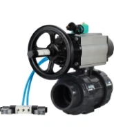 Кран шаровой DN.ru BV4242E-FP-GRM-ISO Дн50 Ру10 полнопроходной, корпус - НПВХ, шар - НПВХ, уплотнение - EPDM, с пневмоприводом PA-DA-105-1, пневмораспределителем 4V320-08 AC220V и магнитным переключателем ALS200D