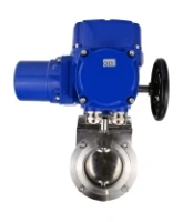 Затвор дисковый поворотный DN.ru WBV3131S-2W-W-H Ду80 Ру10 под приварку, корпус - пищевая нержавеющая сталь 304, уплотнение - Silicon, с электроприводом QT-N-005M-O2-220VAC-У1 с моментной муфтой и штурвалом