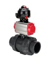 Кран шаровой DN.ru BV4242E-FP-GRM-ISO Дн50 Ру10 полнопроходной, корпус - НПВХ, шар - НПВХ, уплотнение - EPDM, с пневмоприводом PA-SA-065 и БКВ APL-510N EX