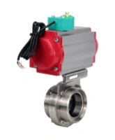 Затвор дисковый поворотный DN.ru WBV3131S-2W-T-H Ду80 Ру10 резьбовой, пищевая нержавеющая сталь 304, уплотнение - Silicon, с пневмоприводом PA-DA-052 и магнитным переключателем ALS200D