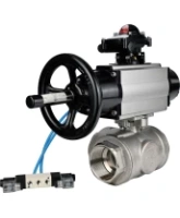 Кран шаровой DN.ru BV3232P(4pc)-SP-3WL-T-ISO-H Ду100 Ру40, стандартнопроходной, четырехсоставной, корпус - нержавеющая сталь 316, уплотнение - PTFE, внутренняя резьба, с пневмоприводом PA-DA-105-1, пневмораспределителем 4V320-08 AC220V, БКВ APL-210N