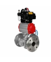 Кран шаровой DN.ru BV3232P(2pc)-FP-3WL-F-ISO-H Ду20 Ру16 HYMT, трехходовой L-тип, полнопроходной, фланцевый, корпус - нержавеющая сталь SS316, с пневмоприводом PA-DA-052, пневмораспределителем 4V320-08 AC220V, БКВ APL-410N EX и БПВ AFC2000