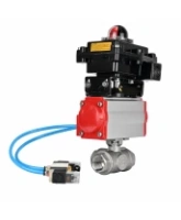 Кран шаровой DN.ru BV3232P(4pc)-SP-3WT-T-ISO-H WDVF Ду25 Ру63 стандартнопроходной, 3-ходовой Т-тип, внутренняя резьба, нержавеющая сталь AISI 316, PTFE, с пневмоприводом PA-DA-065, пневмораспределителем 4V320-08 AC220V и БКВ APL-410N EX