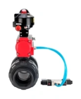 Кран шаровой DN.ru BV4242E-FP-GRM-ISO Дн50 Ру10 полнопроходной, корпус - НПВХ, шар - НПВХ, уплотнение - EPDM, с пневмоприводом PA-DA-052, пневмораспределителем 4V320-10 AC220V и БКВ APL-510N EX