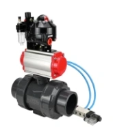 Кран шаровой DN.ru BV4242E-FP-GRM-ISO Дн50 Ру10 полнопроходной, корпус - НПВХ, шар - НПВХ, уплотнение - EPDM, с пневмоприводом PA-DA-052, пневмораспределителем 4V320-10 AC220V, БКВ APL-510N EX и БПВ AFC2000