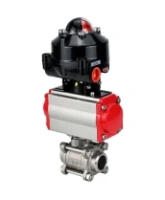 Кран шаровой DN.ru BV3232P(3pc)-FP-W-ISO-H Ду65 Ру25 полнопроходной двухходовой, нержавеющая сталь SS316, под приварку, уплотнение - PTFE, с пн.приводом DN.ru PA-DA-083 пн.распределителем 4M310-08 AC220V и БКВ APL-510N-EX