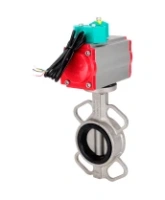 Затвор дисковый поворотный DN.ru WBV3131E-2W-Fb-H Ду80 Ру16 корпус - нержавеющая сталь 304, диск - нержавеющая сталь 304, уплотнение - EPDM, с пневмоприводом PA-DA-083 и магнитным переключателем ALS200D