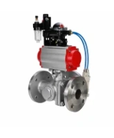 Кран шаровой DN.ru BV3232P(2pc)-FP-3WL-F-ISO-H Ду20 Ру16 HYMT, трехходовой L-тип, полнопроходной, фланцевый, корпус - нержавеющая сталь SS316, с пневмоприводом PA-DA-052, пневмораспределителем 4V320-08 AC220V, БКВ APL-210N и БПВ AFC2000