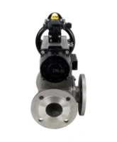 Кран шаровой DN.ru BV3232P(4pc)-FP-3WL-F Ду100 Ру16 полнопроходной трехходовой, фланцевый, корпус - нержавеющая сталь SS316, с пневмоприводом DN.ru PA-DA-105-1 двойного действия, пневмораспределителем 4M310-08 AC220V и БКВ APL-210N