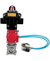 Кран шаровой DN.ru BV3232P(3pc)-FP-W-ISO-H Ду65 Ру25, полнопроходной под приварку, нержавеющая сталь SS316, уплотнение - PTFE, с пневмоприводом PA-DA-083 двойного действия, с пневмораспределителем 4V320-08 AC220V, с БКВ APL-410N EX