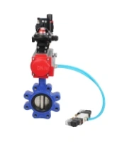 Затвор дисковый поворотный DN.ru WBV1616E-2W-Fb-H Ду100 Ру16 LUG корпус - чугун QT450, диск - чугун QT450, уплотнение - EPDM, с пневмоприводом DN.ru PA-DA-083, пневмораспределителем 4V320-10 AC220V, БКВ APL-210N и БПВ AFC2000