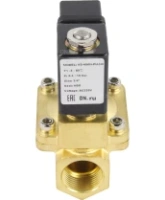 Клапан электромагнитный DN.ru VS400-ET-NC-24VDC 1″ Ду25 Ру16, соленоидный двухходовой, корпус - латунь, уплотнение - EPDM, резьбовой, нормально-закрытый, пилотный, катушка - 24В