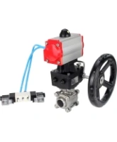 Кран шаровой DN.ru BV3232P(3pc)-FP-W-ISO-H Ду65 Ру25, полнопроходной под приварку, нержавеющая сталь SS316, уплотнение - PTFE, с пневмоприводом PA-DA-083 двойного действия, с пневмораспределителем 4V320-08 AC220V, с ручным дублером MON2-450-T28-ISO