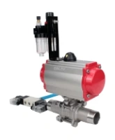 Кран шаровой DN.ru BV3232P(3pc)-FP-W-ISO-H LONG Ду80 Ру25 полнопроходной, корпус - нержавеющая сталь 316, уплотнение - PTFE, под приварку, с пневмоприводом PA-DA-083, пневмораспределителем 4V320-08 AC220V и БПВ AFC2000